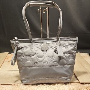 Coach With COA Silver Quilted Tote Bag